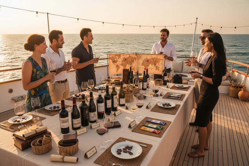 cultural exchange with wine and chocolate bars on yacht Exploration of diverse wine regions, terroir, and cultural heritageStorytelling that makes inclusion tangible through sensory experienceMonthly or quarterly programming for sustained DEI engagementCultural education through wine & chocolate provenance storiesInclusive celebration of global traditions and perspectives