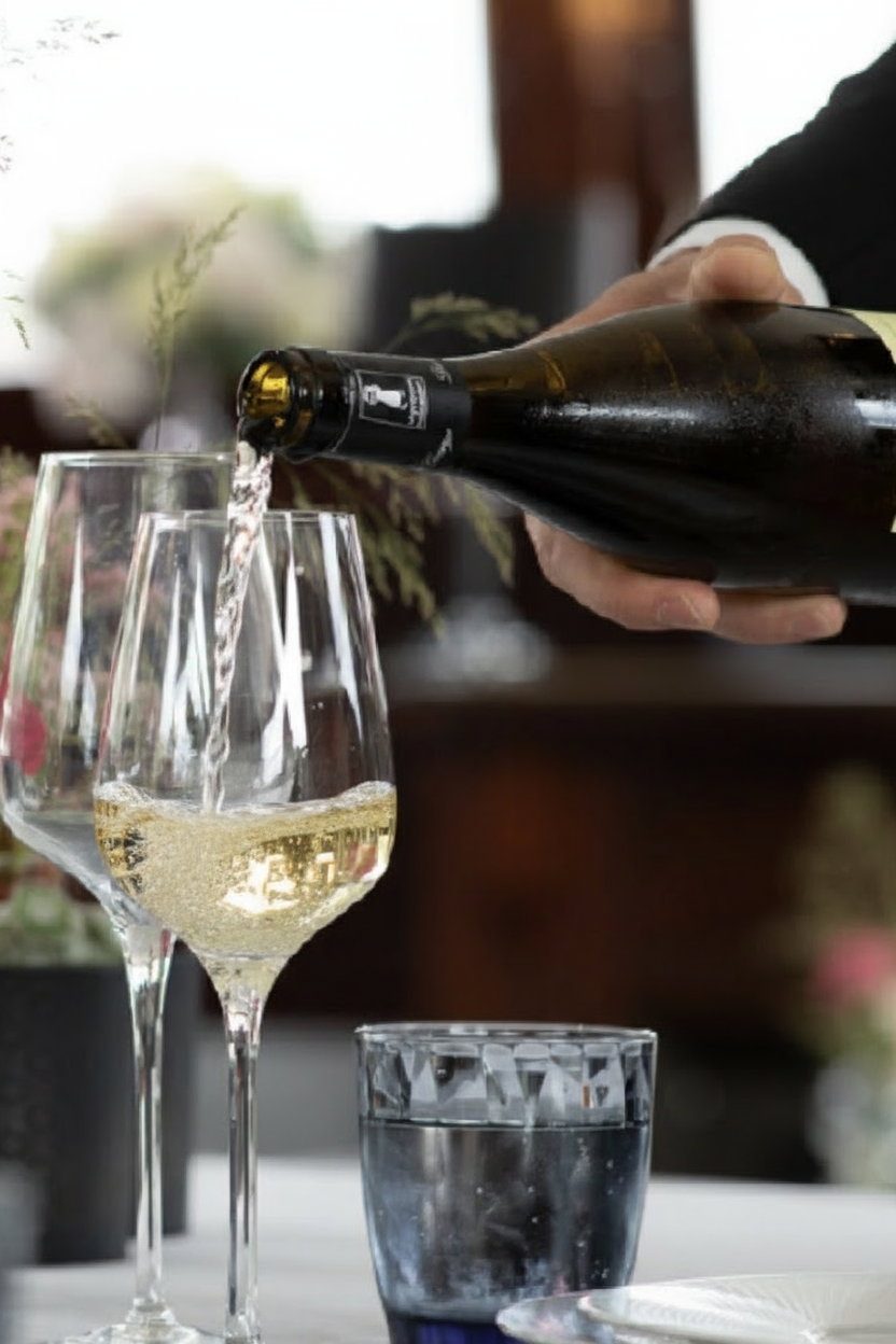 Elegant wine glass with subtle animated liquid effect