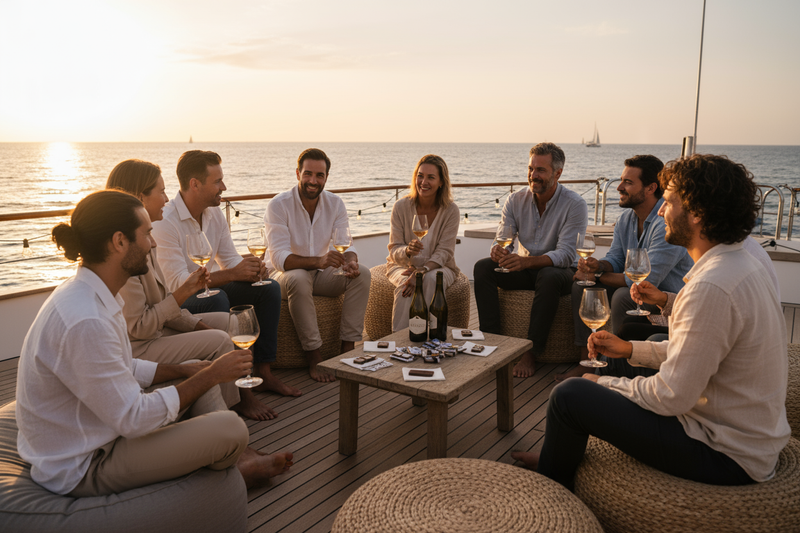its more of a simple ritual *For High Turnover*

Personal narratives paired with regional wine. Connects identity to place, deepens belonging. everyone has wine and chocolate square on yacht doing this exercise