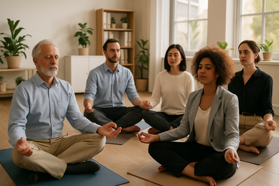 work group doing a wellness ritual meditation together